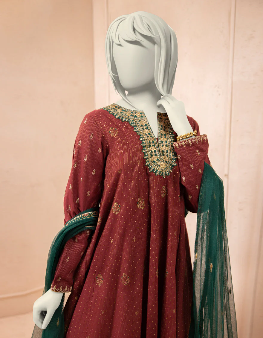MAROON TEXTURED 3PC STITCHED | JGK-S-JTF-25-757 FB/RANG-E-ZARI-1 - Image 2