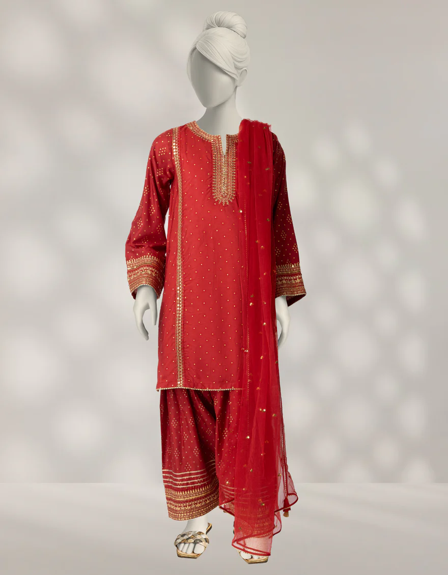 RED SILK 3PC STITCHED | JGK-W-JTF-25-765 FB/RANG-E-ZARI-3