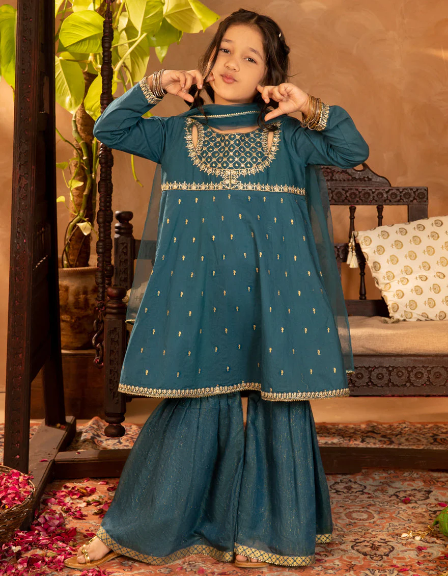 TEAL CORA 3PC STITCHED | JGKL-S-JGF-25-1912 FB/SHIREEN-12