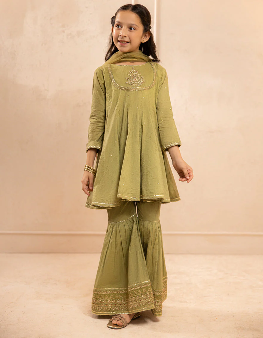 GREEN LAWN SILK 3PC STITCHED | JGKL-S-JGF-25-1916 FB/SHIREEN-04