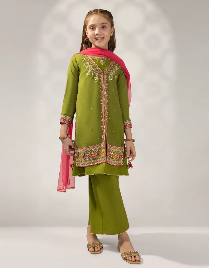 GREEN IMPURE CHIFFON 3PC STITCHED | JGKL-W-JGF-25-1922 FB/SHIREEN-2