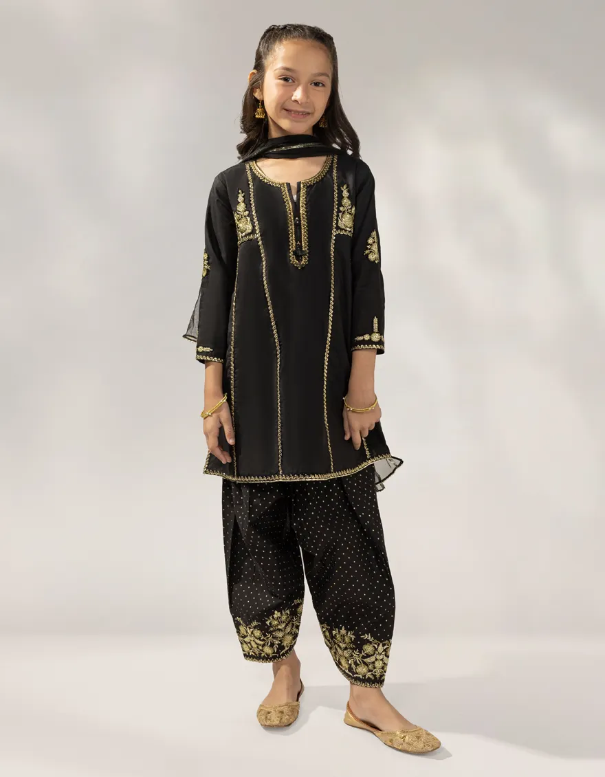 BLACK LAWN SILK 3PC STITCHED | JGKL-W-JGF-25-1924 FB/SHIREEN-04