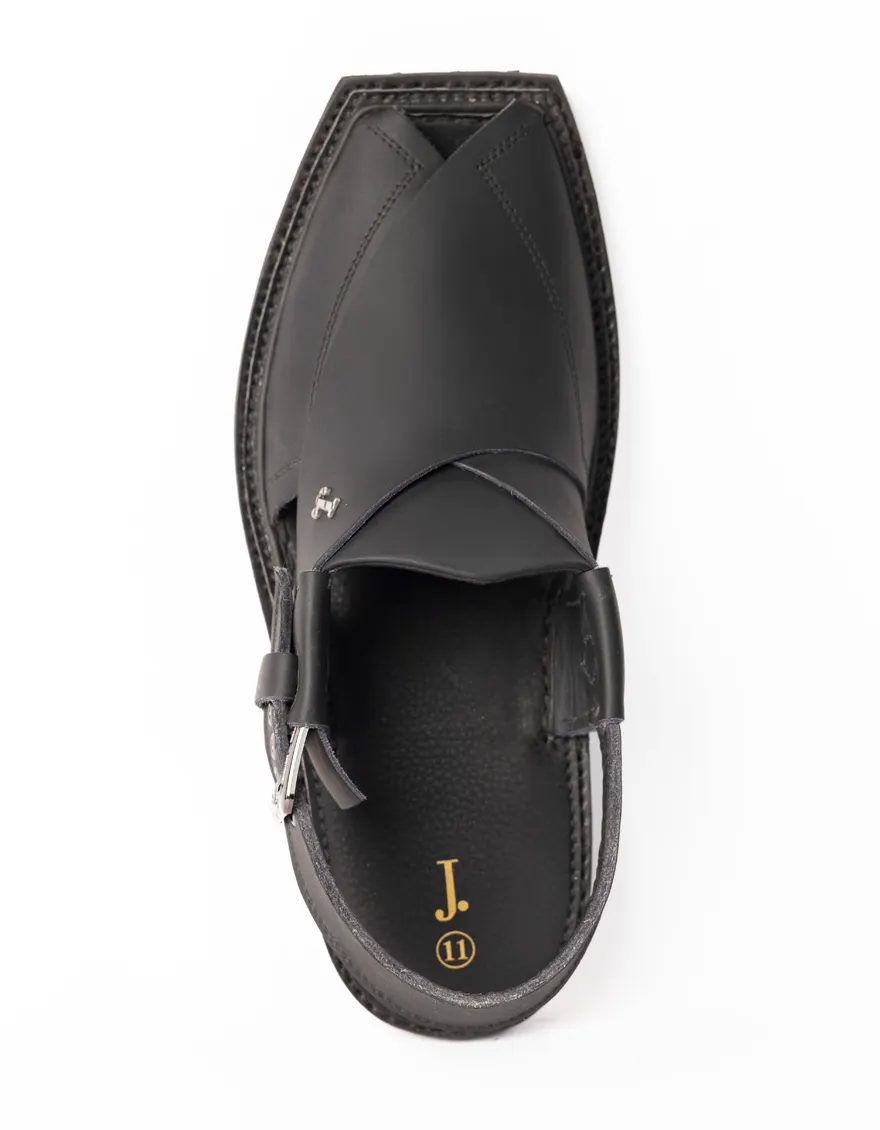 MATT BLACK PLAIN PESHAWARI SANDALS | JJFW-JPC-051-PU/S26-ZA-PLN