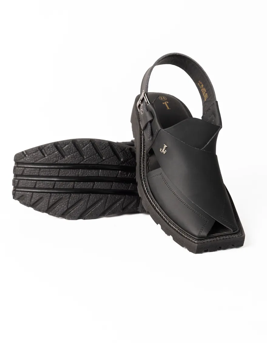 MATT BLACK PLAIN PESHAWARI SANDALS | JJFW-JPC-051-PU/S26-ZA-PLN - Image 4