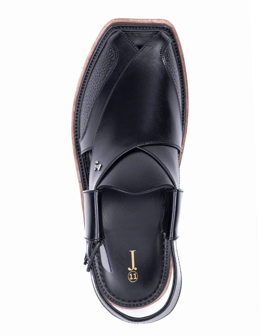 SHINE BLACK PLAIN PESHAWARI SANDALS | JJFW-JPC-11502/S25-ZU-PLN - Image 3