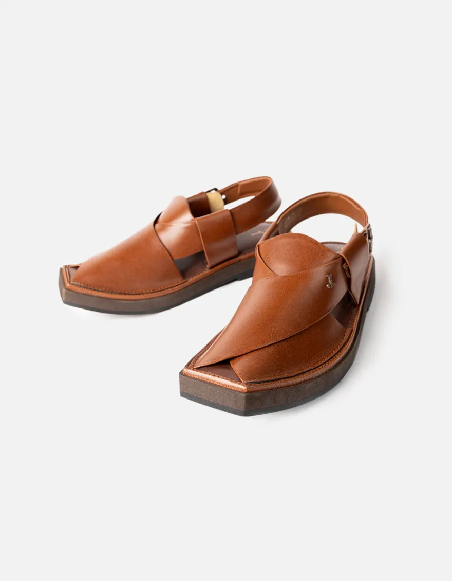 BROWN PLAIN PESHAWARI SANDALS | JJFW-JPC-128-KC/S26-ZA-PLN - Image 2