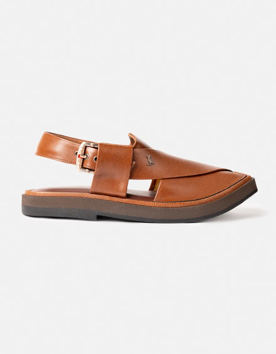 BROWN PLAIN PESHAWARI SANDALS | JJFW-JPC-128-KC/S26-ZA-PLN - Image 3