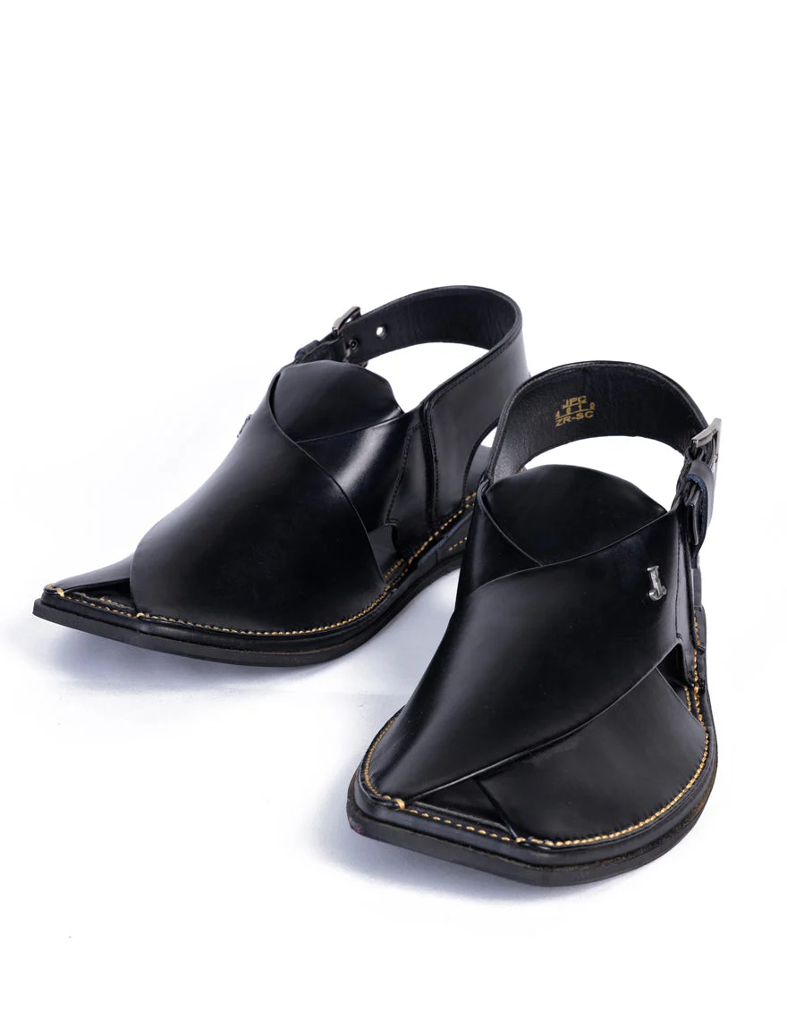 SHINE BLACK PLAIN PESHAWARI SANDALS | JJFW-JPC-4019/S25-ZR-SC-PLN