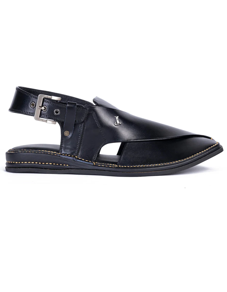 SHINE BLACK PLAIN PESHAWARI SANDALS | JJFW-JPC-4019/S25-ZR-SC-PLN - Image 2