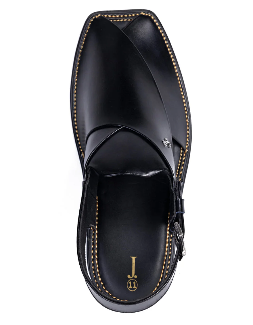 SHINE BLACK PLAIN PESHAWARI SANDALS | JJFW-JPC-4019/S25-ZR-SC-PLN - Image 3