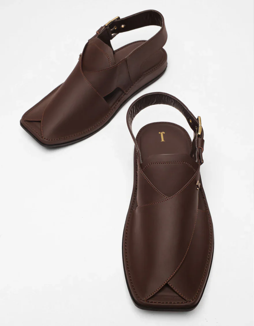 BROWN PLAIN PESHAWARI SANDALS | JJFW-JPC-4032/S26-SC-PLN - Image 2