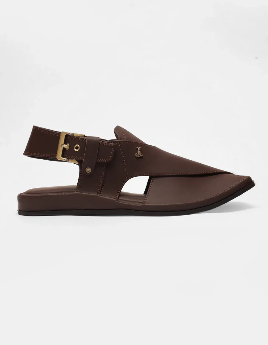 BROWN PLAIN PESHAWARI SANDALS | JJFW-JPC-4032/S26-SC-PLN - Image 3