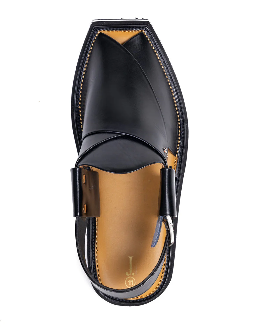 SHINE BLACK PLAIN PESHAWARI SANDALS | JJFW-JPC-9011/S25-SC-PLN - Image 3