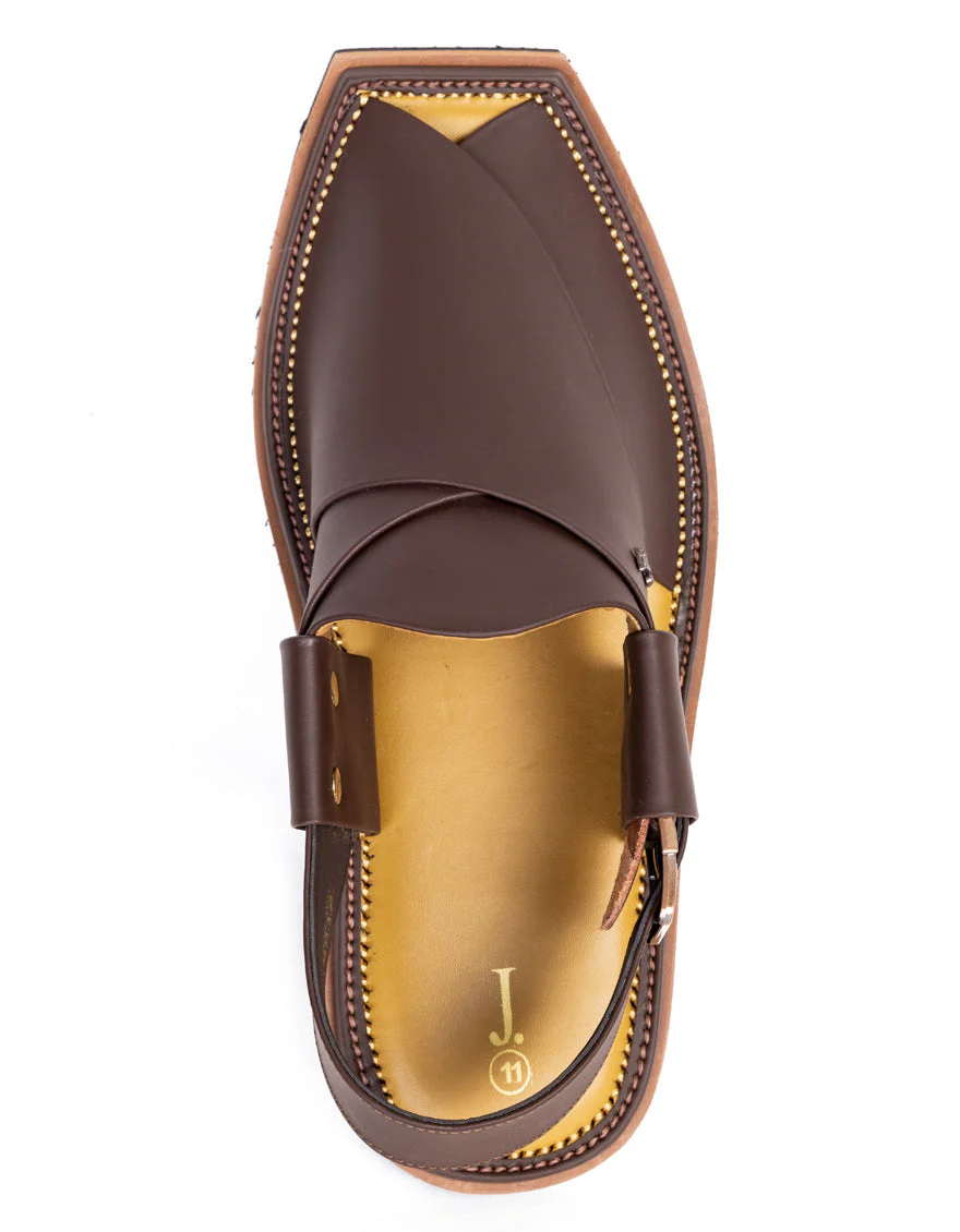 CHOCOLATE BROWN PLAIN PESHAWARI SANDALS | JJFW-JPC-9012/S25-SC-PLN - Image 3