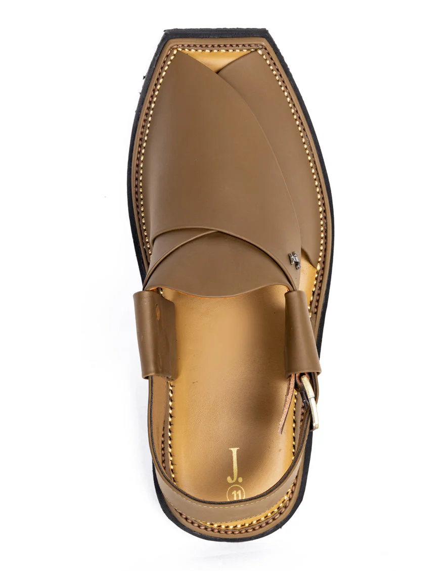 CAMEL BROWN PLAIN PESHAWARI SANDALS | JJFW-JPC-9014/S25-SC-PLN - Image 3