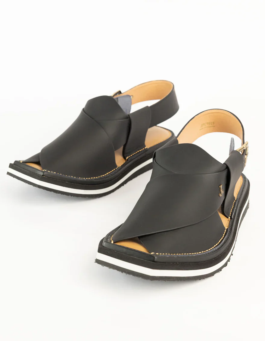 MATT BLACK PLAIN PESHAWARI SANDALS | JJFW-JPC-9015/S25-SC-PLN - Image 2