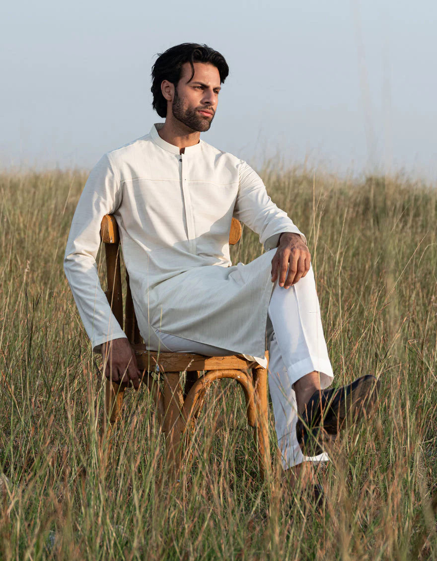 HALF WHITE BLENDED KURTA | JJK-A-33125/S24/JJ9572-CL - Image 3