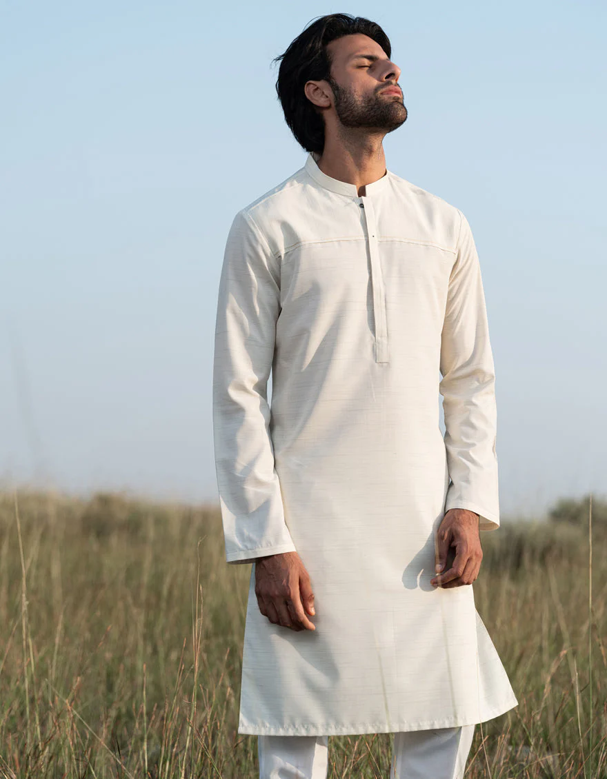 HALF WHITE BLENDED KURTA | JJK-A-33125/S24/JJ9572-CL - Image 4