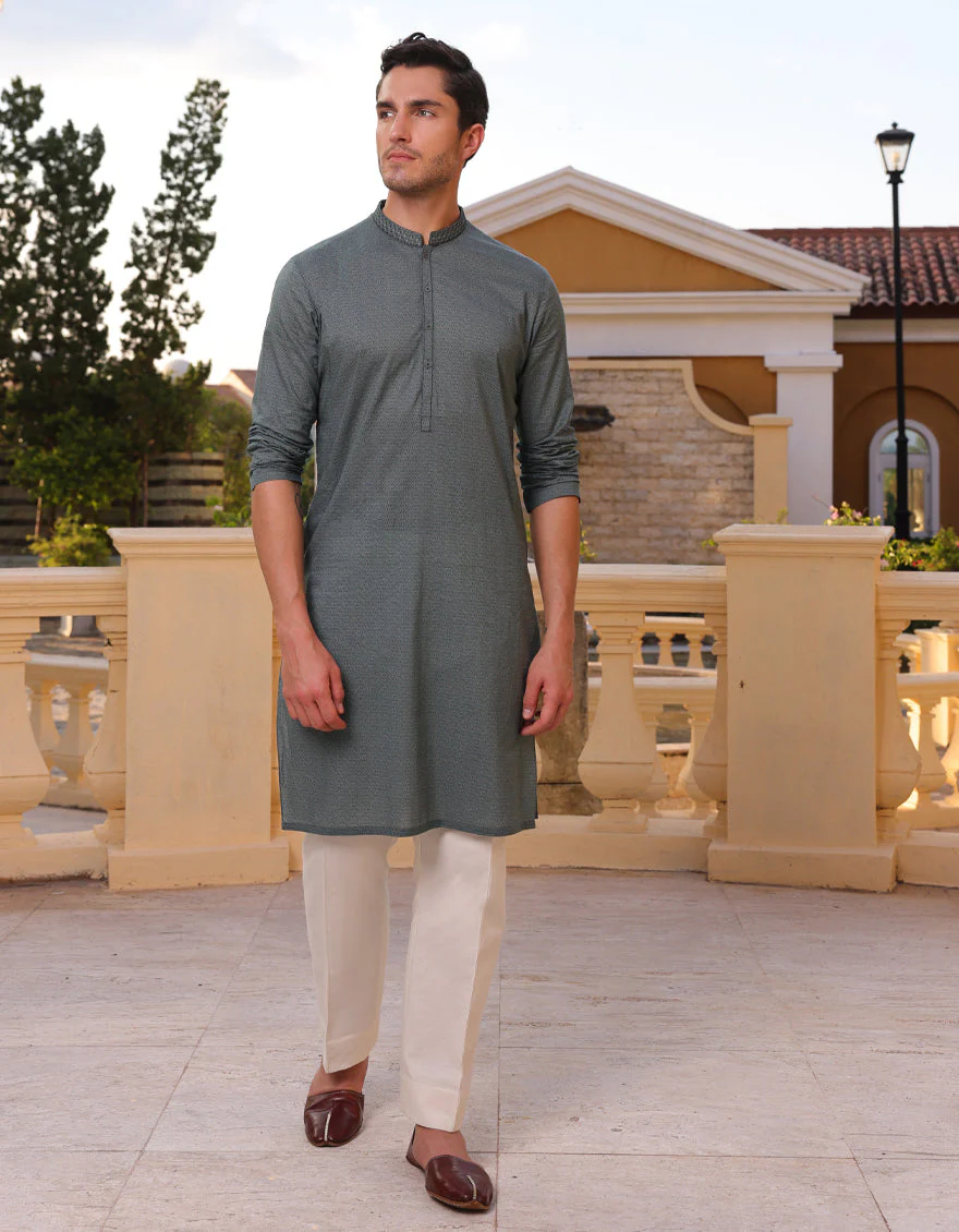 GREEN COTTON KURTA | JJK-A-33211/S25/JJ9774-SF - Image 4