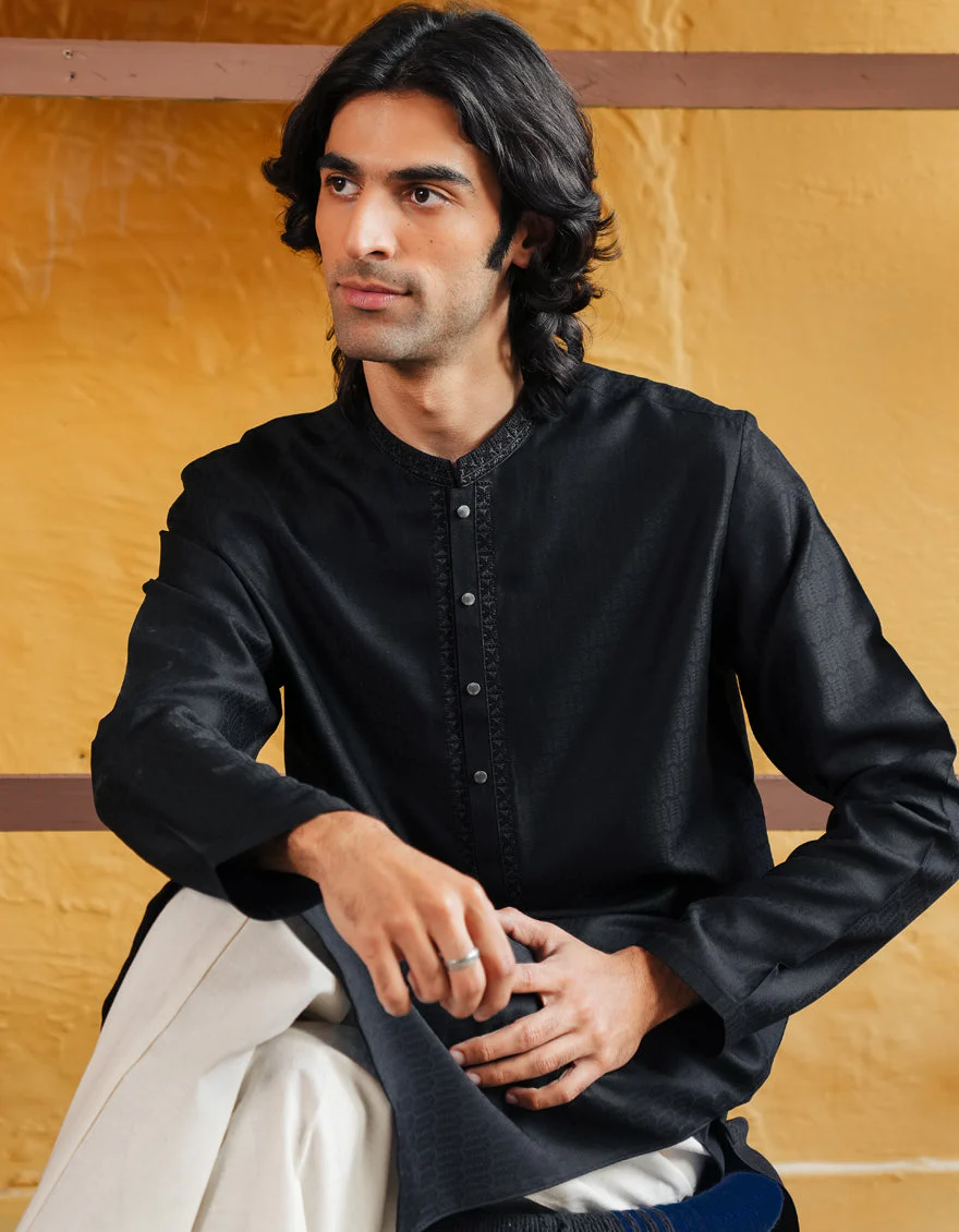 BLACK BLENDED KURTA | JJK-A-33297/S25/JJ9359-SF - Image 3