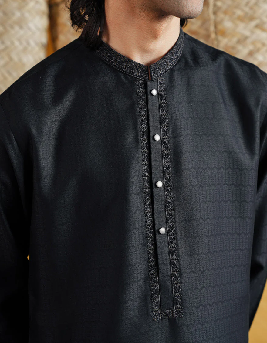 BLACK BLENDED KURTA | JJK-A-33297/S25/JJ9359-SF - Image 4
