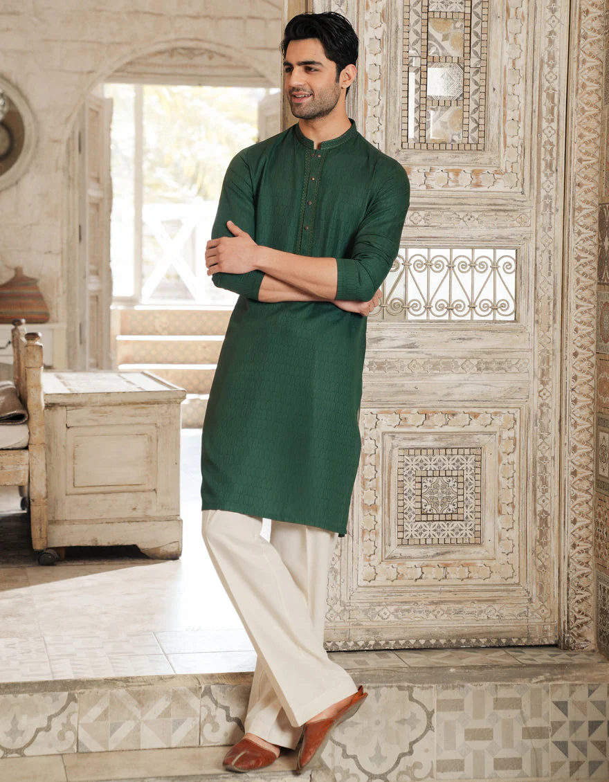 GREEN BLENDED KURTA | JJK-A-33298/S25/JJ9359-SF - Image 4