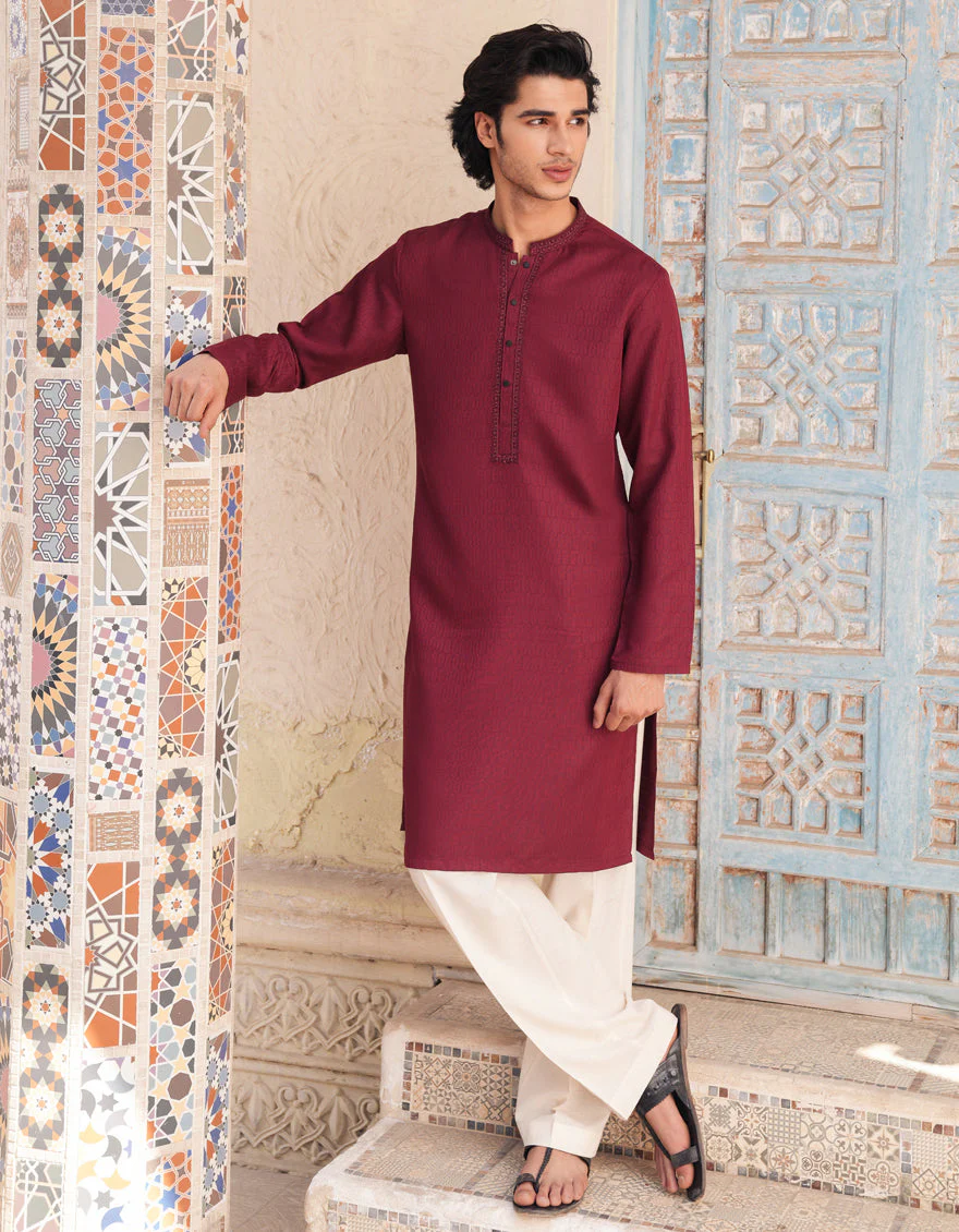 MAROON BLENDED KURTA | JJK-A-33299/S25/JJ9359-SF