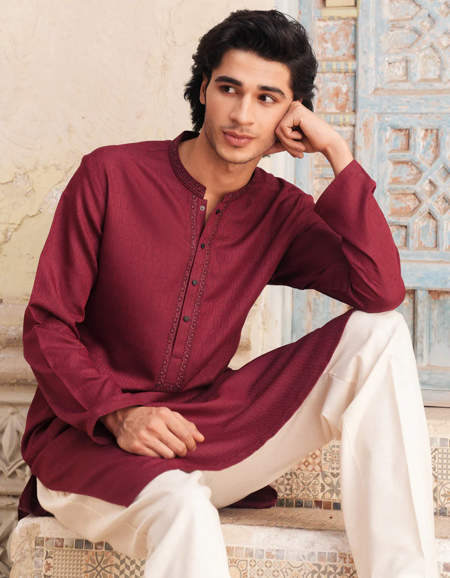 MAROON BLENDED KURTA | JJK-A-33299/S25/JJ9359-SF - Image 2