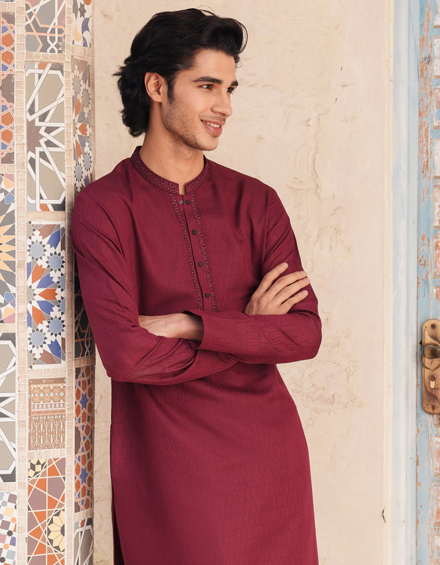 MAROON BLENDED KURTA | JJK-A-33299/S25/JJ9359-SF - Image 5