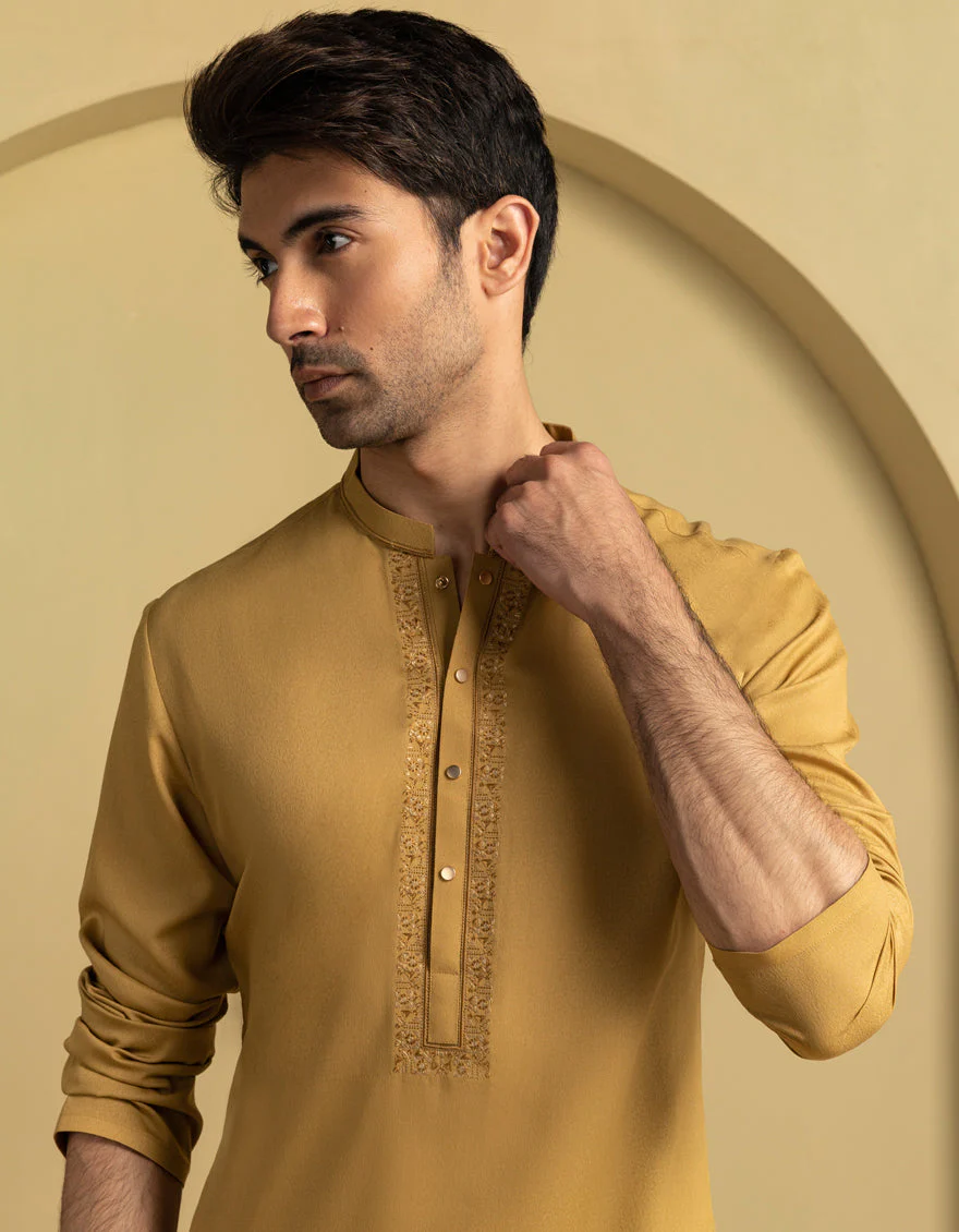 MUSTARD BLENDED KURTA | JJK-A-33365/S25/JJ9893-SF - Image 3