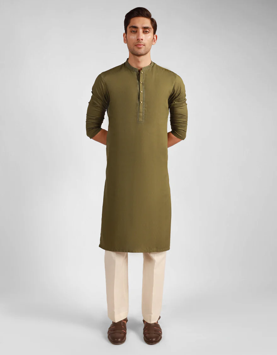 MEHNDI GREEN KURTA | JJK-A-33554/S25/JJ10511-SF