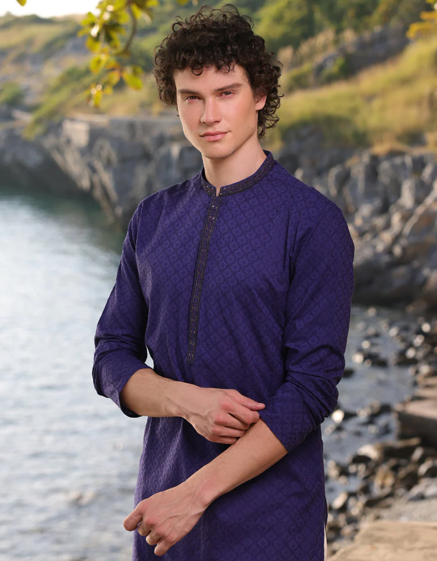 BLUE COTTON KURTA | JJK-A-34890/S25/JJ9212-FL - Image 2