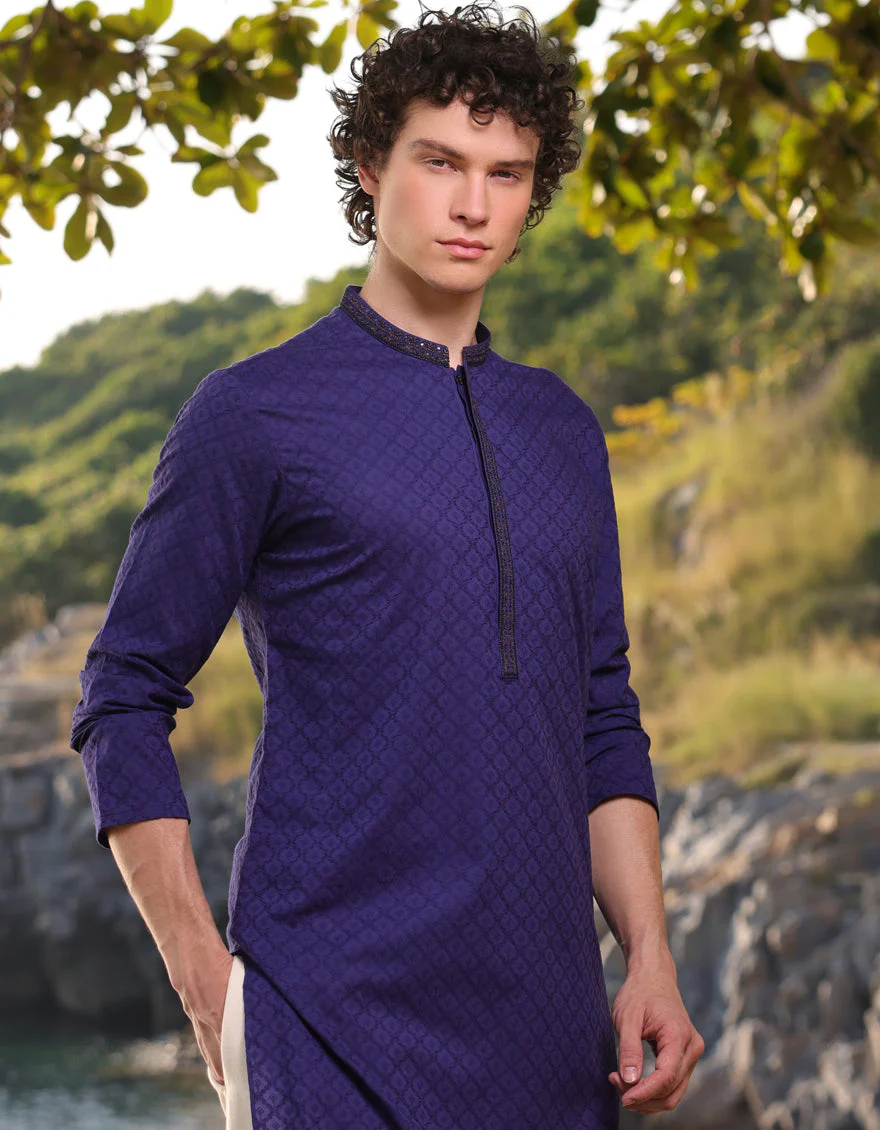 BLUE COTTON KURTA | JJK-A-34890/S25/JJ9212-FL - Image 4