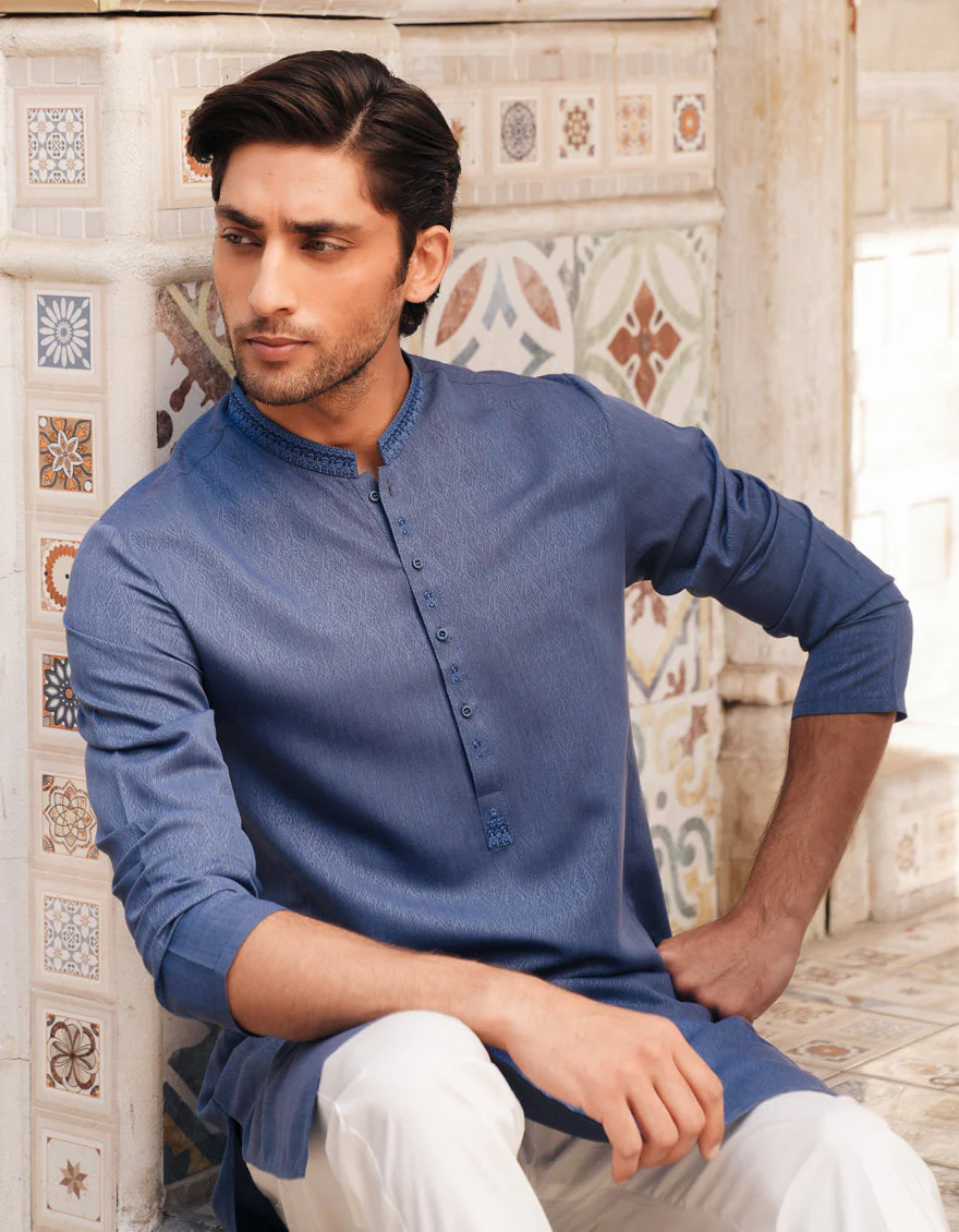 DULL BLUE BLENDED KURTA | JJK-A-46661/S25/JJ9418-SF - Image 4