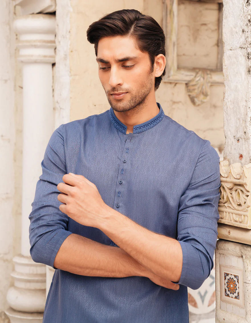 DULL BLUE BLENDED KURTA | JJK-A-46661/S25/JJ9418-SF - Image 5