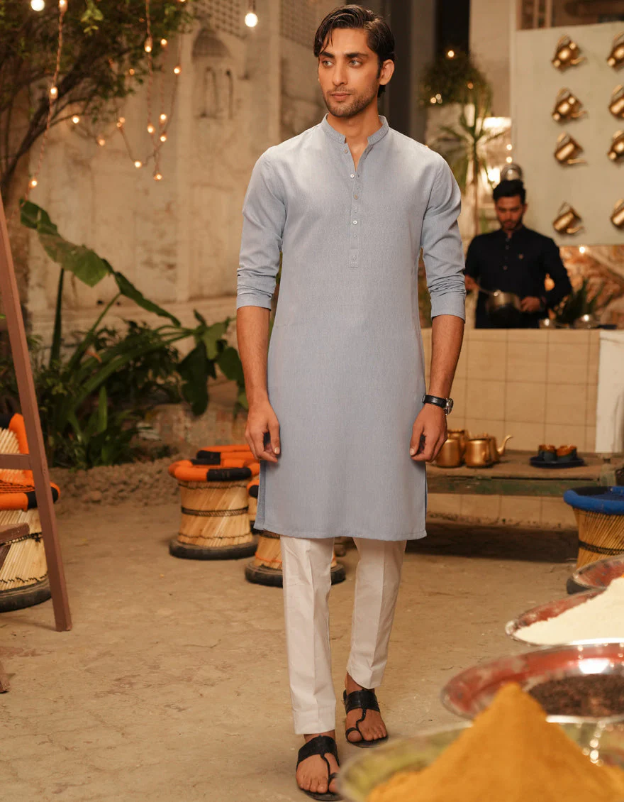 LIGHT GREY BLENDED KURTA | JJK-A-46663/S25/JJ9418-SF