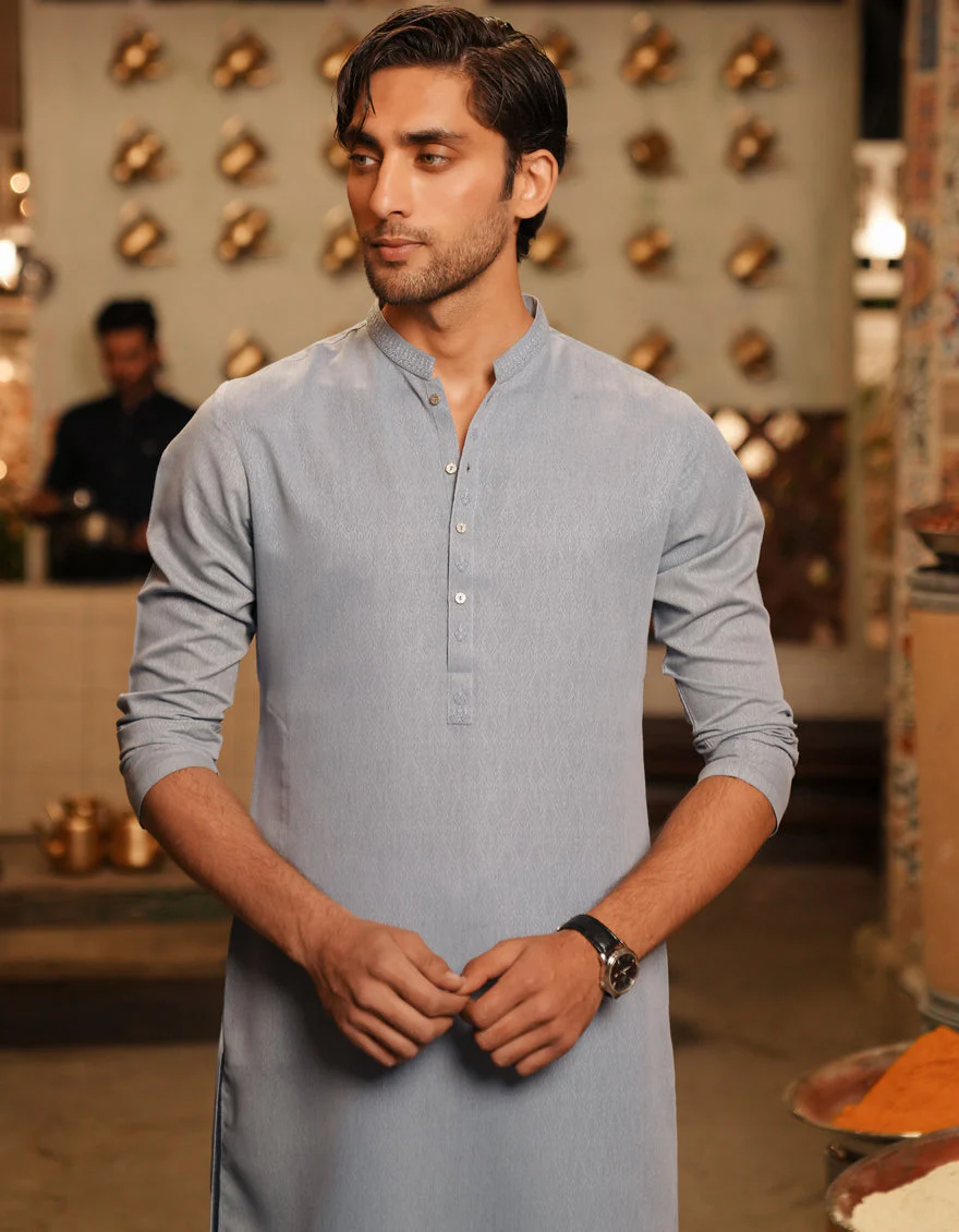 LIGHT GREY BLENDED KURTA | JJK-A-46663/S25/JJ9418-SF - Image 2