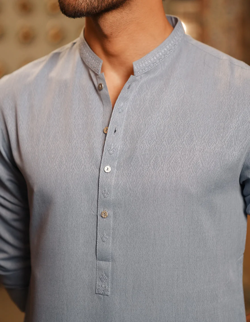 LIGHT GREY BLENDED KURTA | JJK-A-46663/S25/JJ9418-SF - Image 3