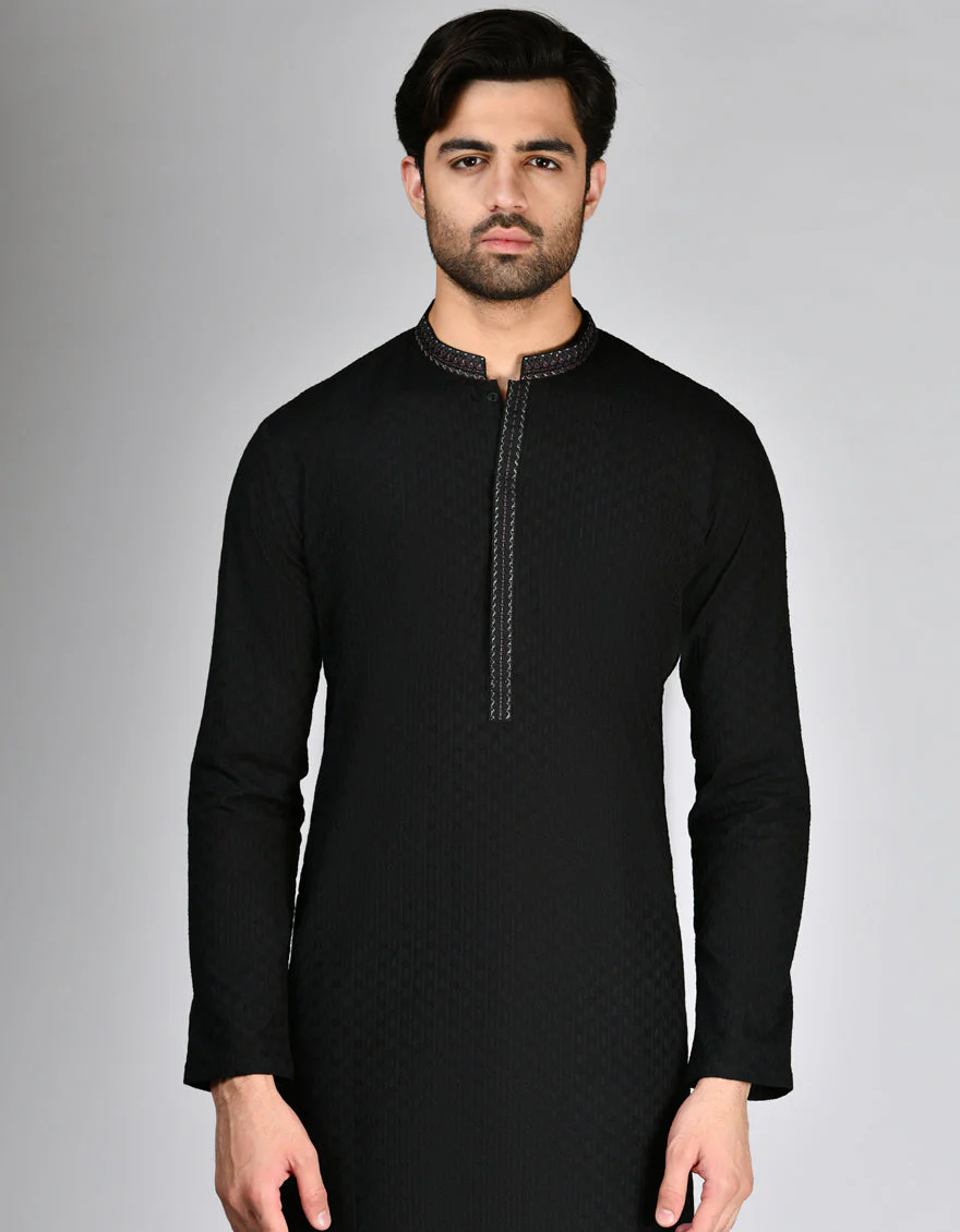 BLACK COTTON KURTA | JJK-A-47316/S24/JJ1096-SF - Image 2