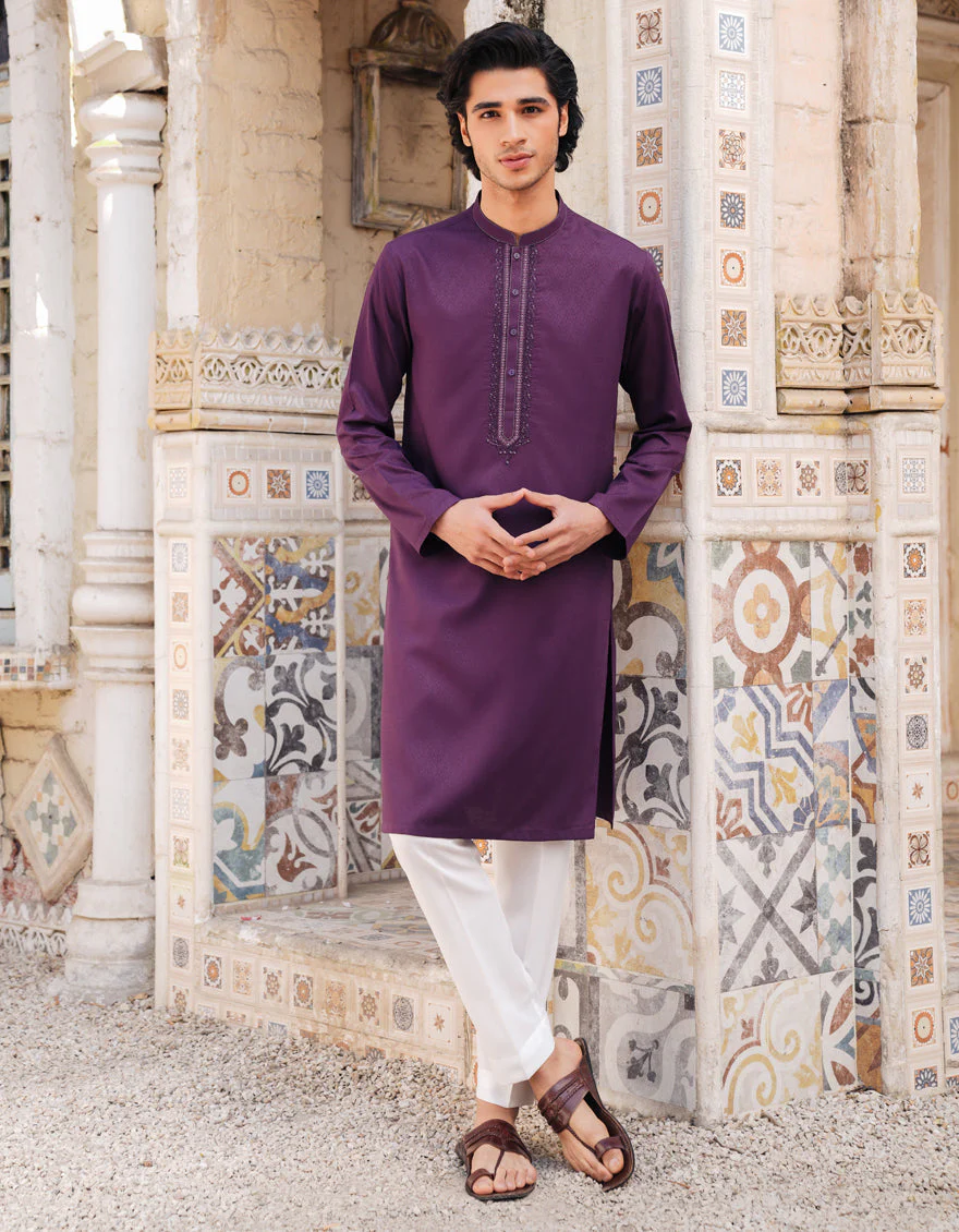 DEEP PURPLE BLENDED KURTA | JJK-A-50097/S25/JJ9850-FL