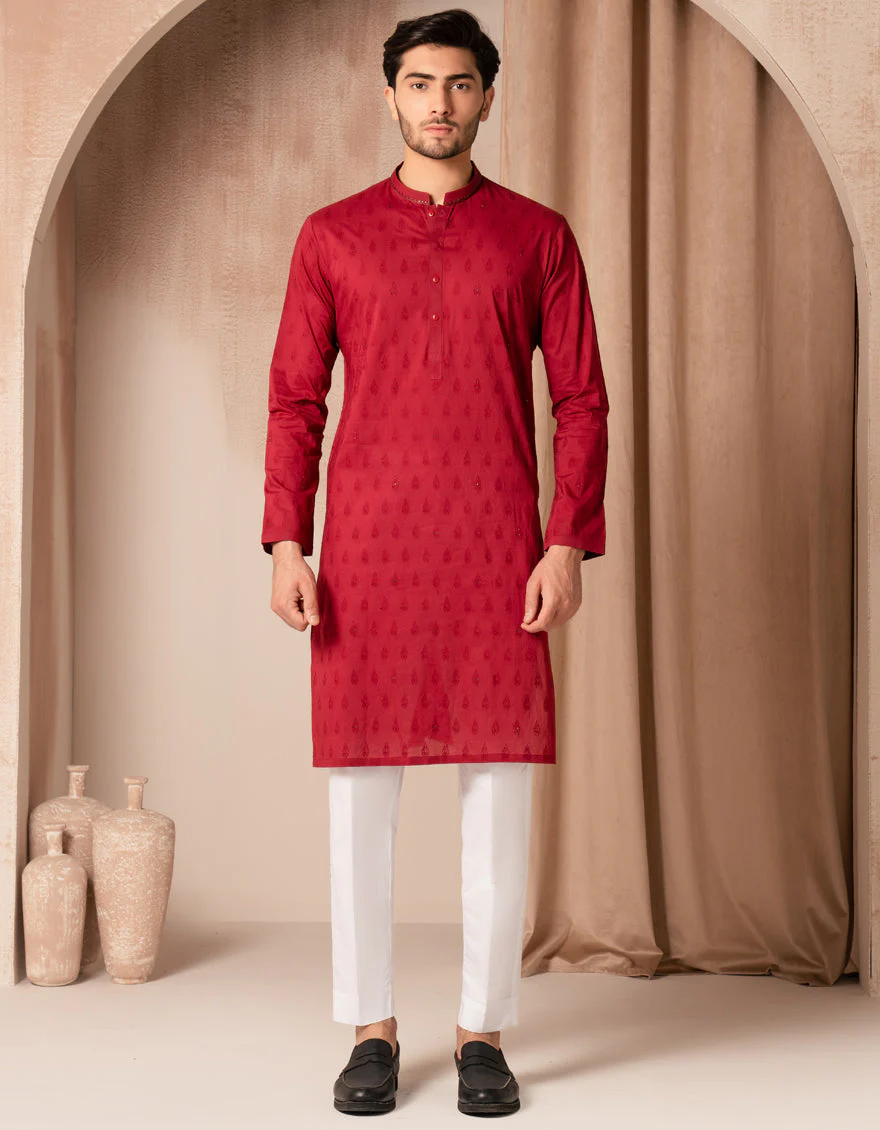 MAROON COTTON KURTA | JJK-A-50190/S25/JJ9781-SF