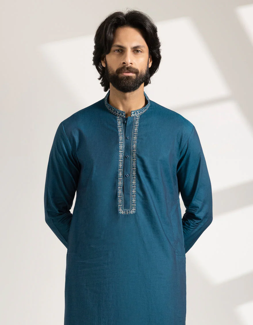 SEA GREEN COTTON KURTA | JJK-A-50276/S25/JJ9750-FL - Image 2