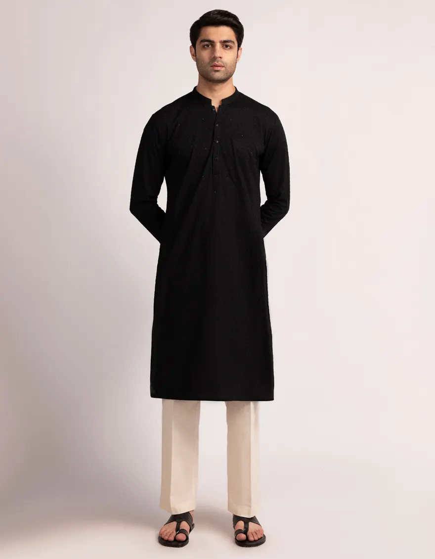 BLACK COTTON KURTA | JJK-A-50430/S25/JJ10234-FL