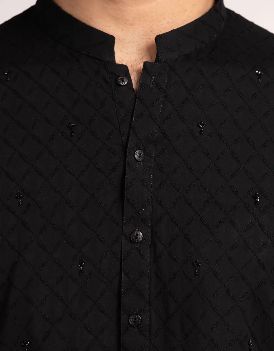 BLACK COTTON KURTA | JJK-A-50430/S25/JJ10234-FL - Image 3