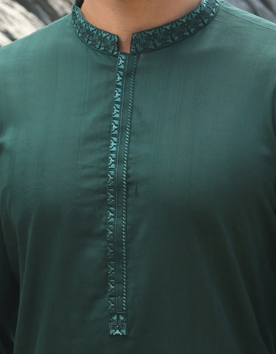 BOTTLE GREEN COTTON KURTA | JJK-S-33064/S25/JJ9500-SF - Image 3