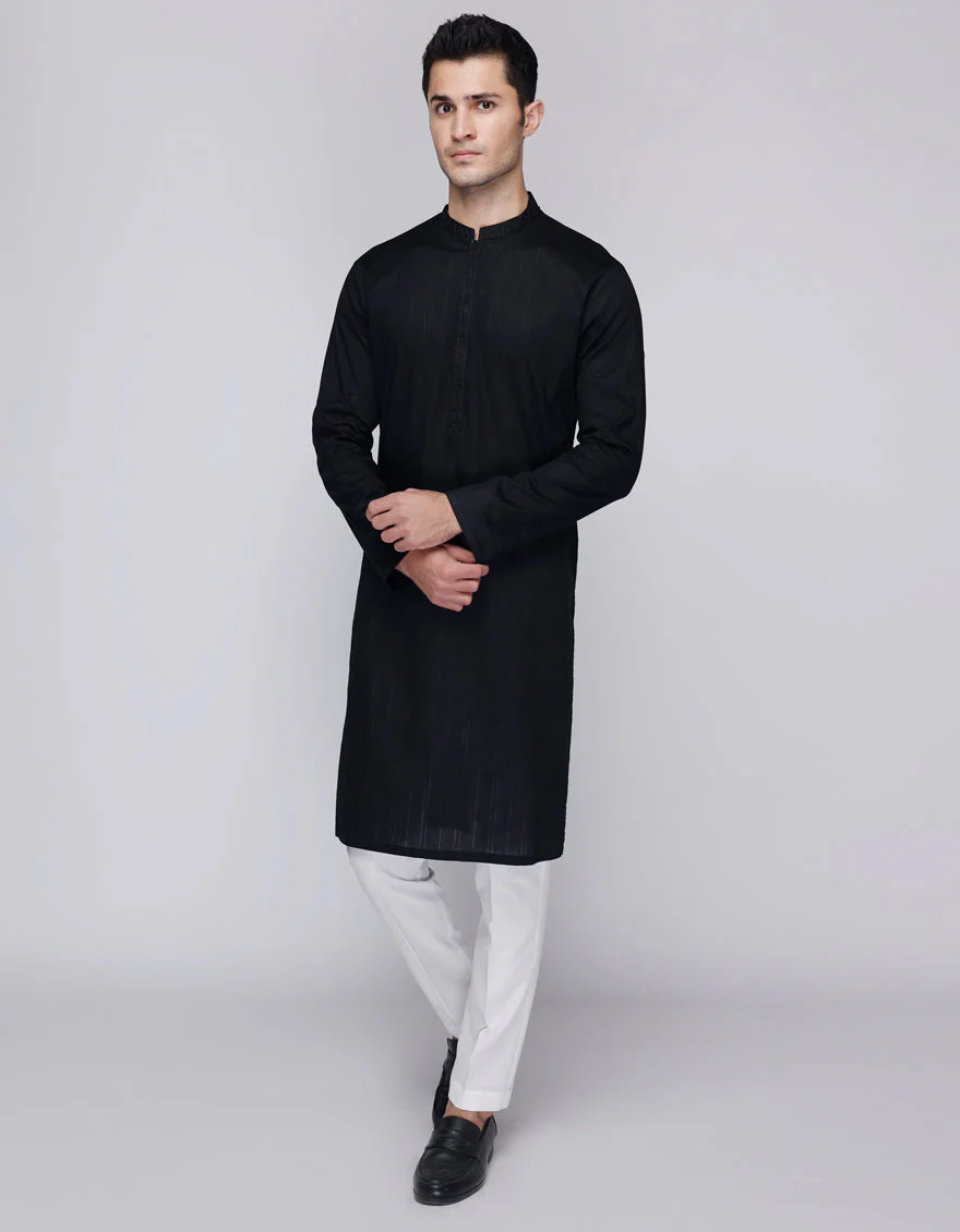 BLACK COTTON KURTA | JJK-S-33067/S25/JJ9501-SF