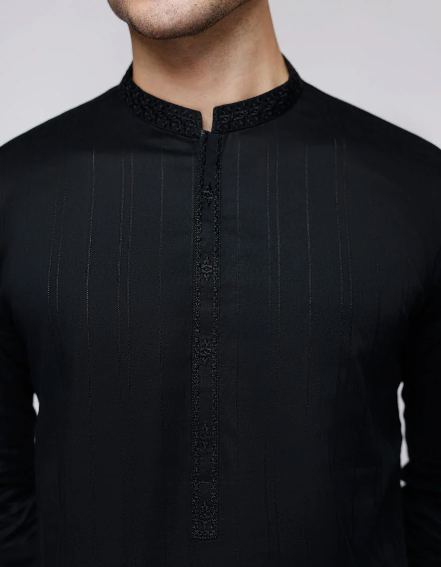 BLACK COTTON KURTA | JJK-S-33067/S25/JJ9501-SF - Image 3