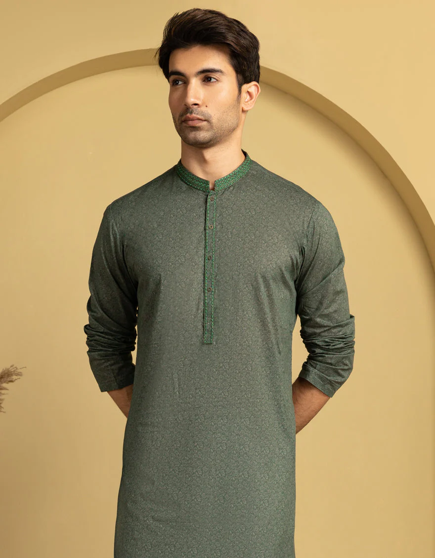 GREEN COTTON KURTA | JJK-S-33301/S25/JJ9775-SF - Image 2