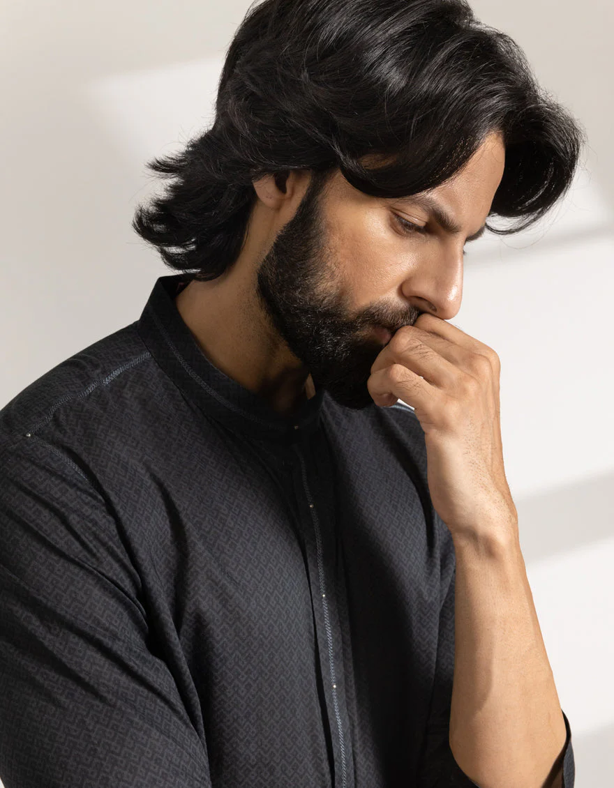BLACK COTTON KURTA | JJK-S-33464/S25/JJ9776-SF - Image 2