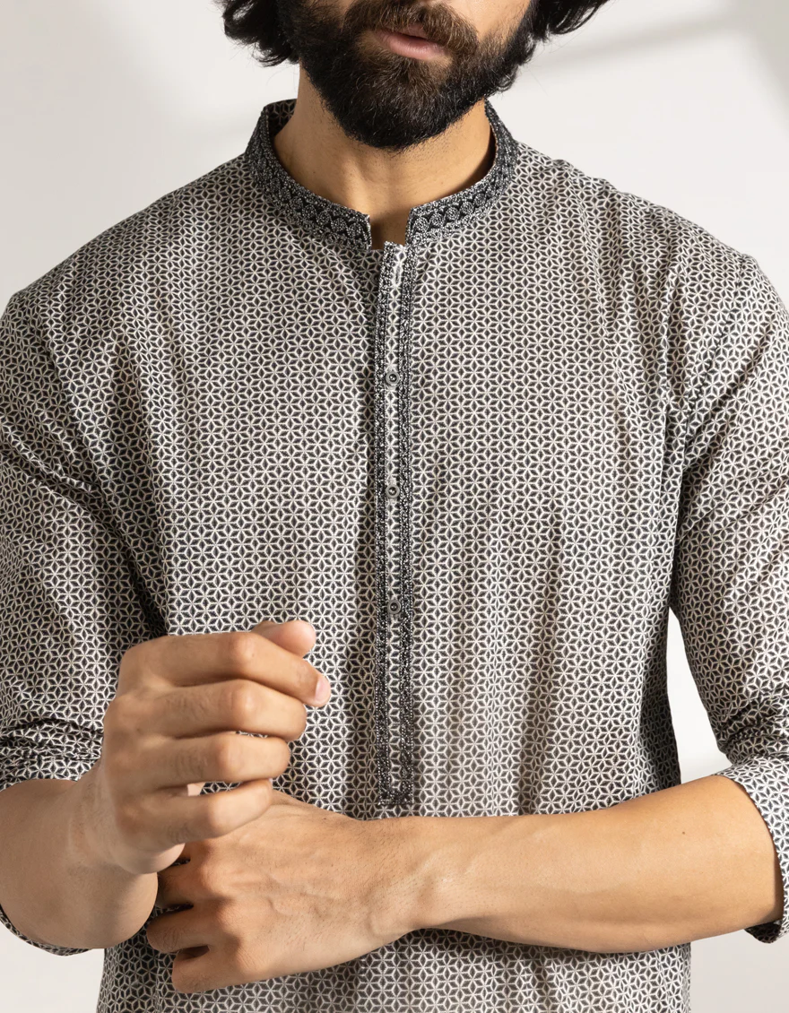 BLACK & WHITE COTTON KURTA | JJK-S-33489/S25/JJ9776-SF - Image 4
